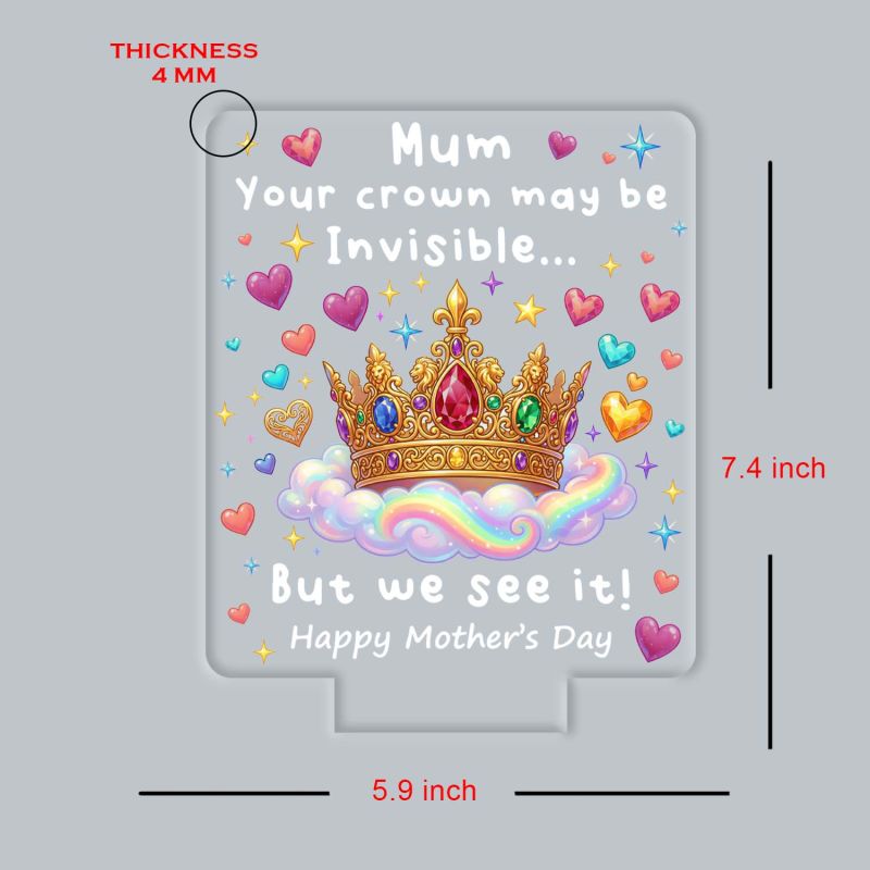 Mom Invisible Crown Quote Acrylic LED Lamp with UV Print – 7 Color Changing Night Light USB Powered Mothers Day Gift